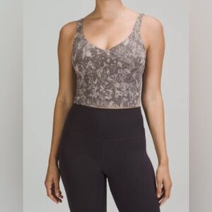 Lululemon Align Tank Top Grey‎ Brown Snakeskin Animal Print Crop V-Neck Yoga Bra